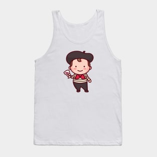 Kawaii French Parisian Man with Beret and Wine Tank Top